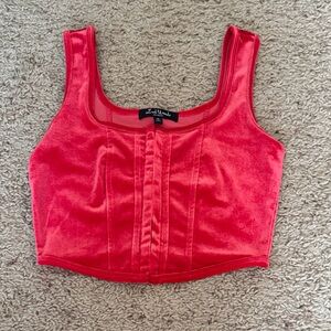 Mixed Thread’s Red Velveteen Crop Top With Front Hook Closure Size Small